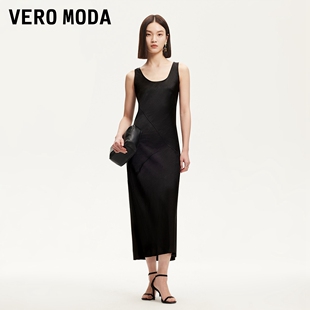 Vero Moda连衣裙2025冬新款光泽感面料拼接修身背心裙32527A021