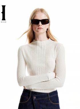 season hight女装针织衫毛衣半高领立体条纹装饰时尚