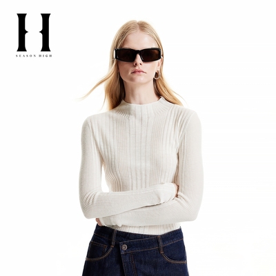 season hight女装针织衫毛衣半高领立体条纹装饰时尚