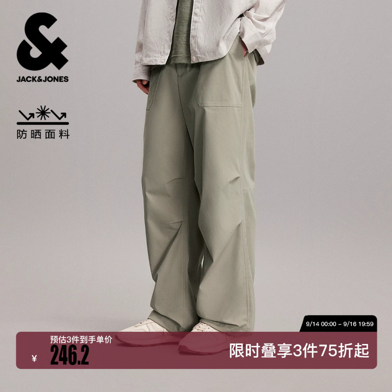 绫致杰克琼斯男装长裤休闲裤百搭舒适轻运动风3D立体膝盖字母设计