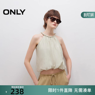 女 金属系带甜美花苞下摆挂脖蕾丝衫 12526Y001 新款 ONLY2025冬季