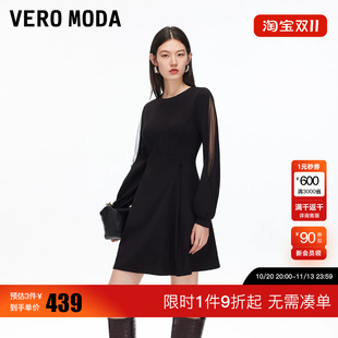 绫致Vero Moda连衣裙2026秋圆领薄纱装饰袖A字短裙时尚潮流