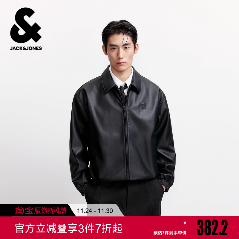 杰克琼斯男装冬夹克时尚潮流翻领略宽松两侧插袋松紧下摆款上衣