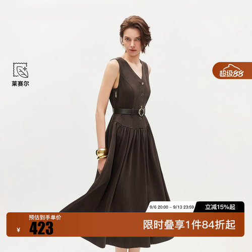 绫致ONLY2026春季新款通勤风V领无袖牛仔裙中长裙连衣裙女