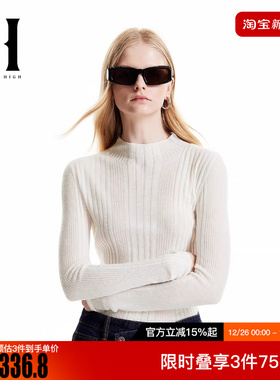 season hight女装针织衫毛衣半高领立体条纹装饰时尚