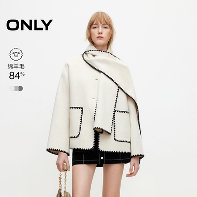 ONLY2025冬新款通勤风撞色含绵羊毛双面呢毛呢大衣女|12536T011