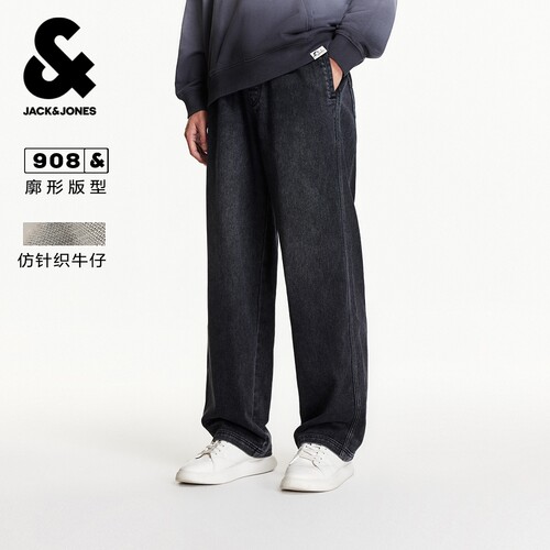 杰克琼斯男装秋季牛仔裤百搭款宽松抽绳松紧双侧贴袋水洗长裤裤子