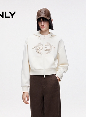 ONLY2025冬新款休闲慵懒宽松刺绣开衫短款连帽卫衣女|12549R003