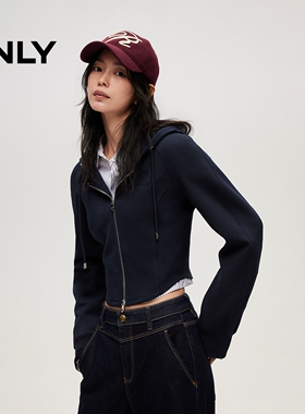ONLY2025冬季新款休闲运动风连帽收腰短款修身卫衣女|12549R019