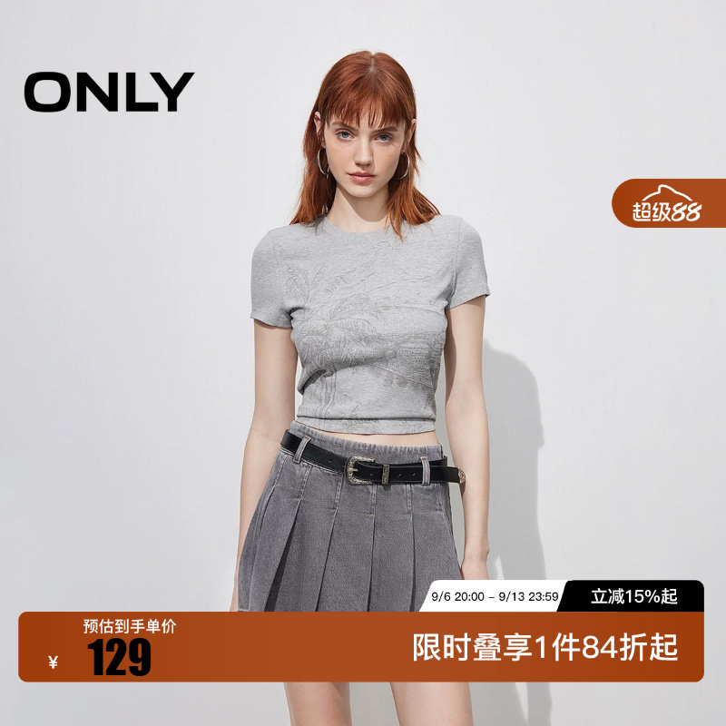绫致ONLY2026春季新款雅致速写风景印花设计正肩短袖T恤女