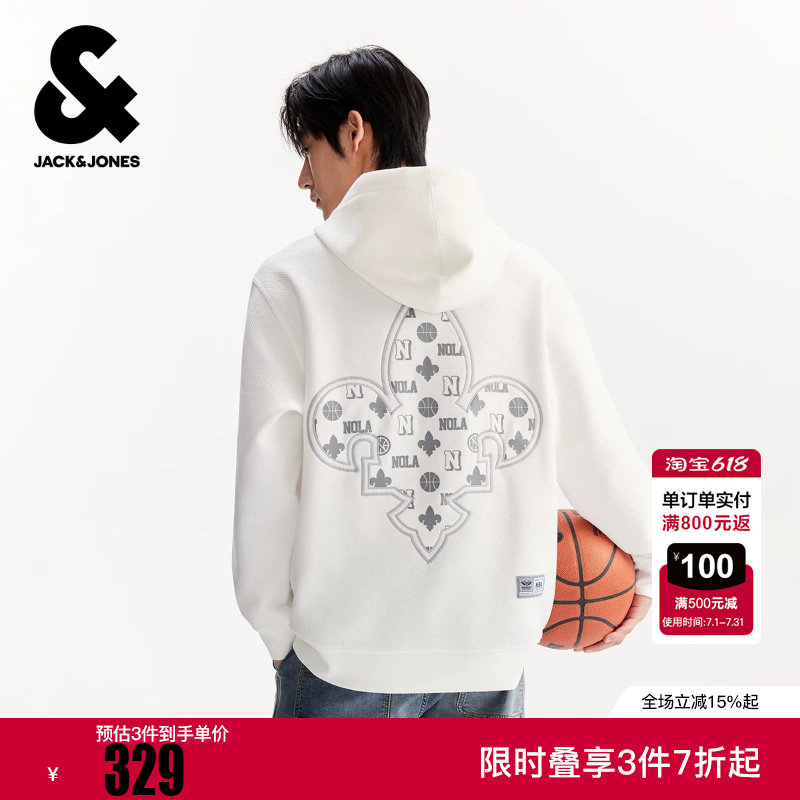 杰克琼斯NBA联名新奥尔良鹈鹕队男装冬季新款肌理感宽松连帽卫衣