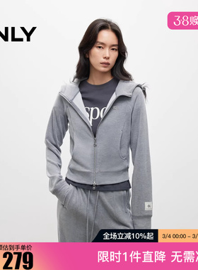 ONLY2025秋季新款显瘦弧线剪裁双头拉链开衫连帽卫衣女|12549R008