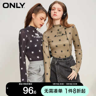 时尚 T恤女 绫致ONLY2023秋季 新款 修身 新 满印百搭打底圆领长袖