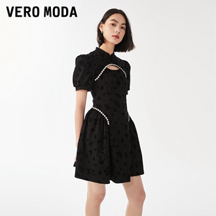 Vero Moda连衣裙2025冬新款气质新中式改良旗袍镂空泡泡袖