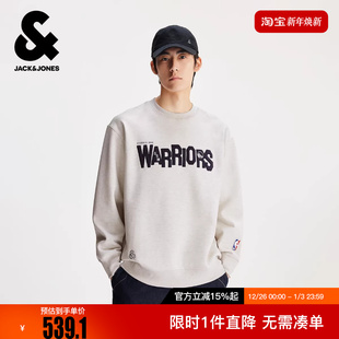 杰克琼斯男装 勇士队字母logo日常休闲简约宽松圆领卫衣 NBA联名款