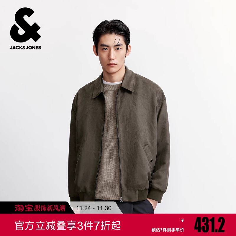 杰克琼斯男装冬夹克时尚潮流日常尖领领口拉链门襟双侧插袋上衣