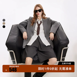 绫致ONLY2026秋季新款通勤风简约纯色后摆双开叉西装外套女