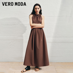 挂脖裙32527A067 Vero Moda连衣裙2025夏季 新款 含棉纯色A字无袖