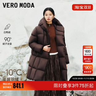 绫致Vero Moda羽绒服冬季新款90白鸭绒连帽拉链斜门襟设计中长款