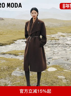 Vero Moda毛呢大衣女2025冬季新款纯绵羊毛腰带宽松大衣32544S002