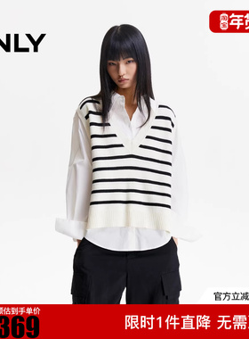 ONLY2025冬新款学院风衬衫拼接两件套设计针织衫女|1253K6002