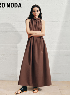 Vero Moda连衣裙2025冬新款含棉纯色A字无袖挂脖裙32537A030