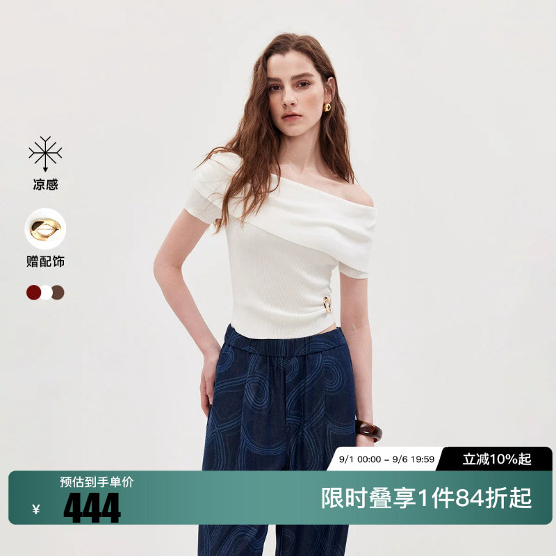 绫致ONLY2026夏季新款凉感优雅一字领上衣短袖针织衫女图片