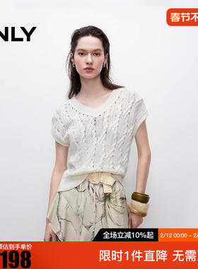 ONLY2025冬新款镂空立体麻花编织短袖V领针织衫女|12533H006