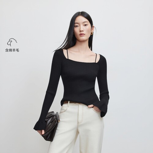 绫致Vero Moda针织衫女2026秋含绵羊毛时尚方领长袖上衣