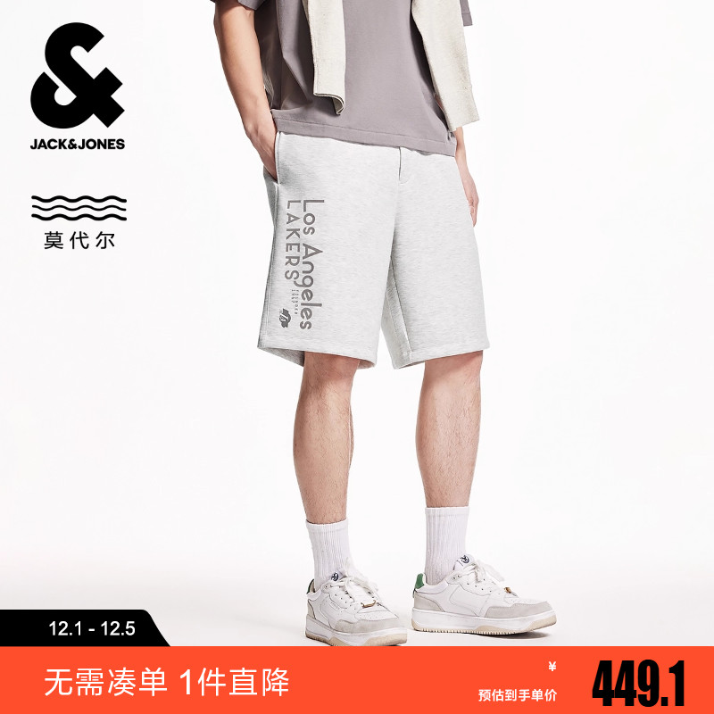 杰克琼斯男装NBA联名款冬新款湖人队植绒字母图案休闲百搭短裤
