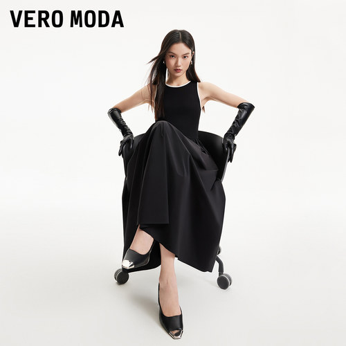 Vero Moda连衣裙2026夏季新款撞色圆领无袖拼接A摆长裙32627A014