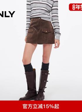 ONLY2025秋季新款工装风对称口袋A字短裙皮裙半身裙女|12549M002