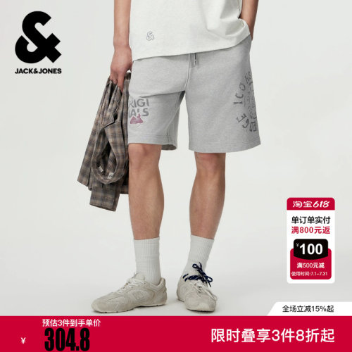 杰克琼斯夏季男款短裤子宽松抽绳精致字母印花口袋舒适亲肤百搭潮
