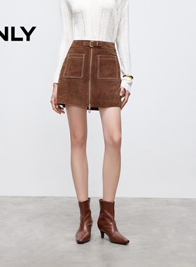 ONLY2025冬新款明线高腰显瘦A字皮裙短裙半身裙女|12549M007