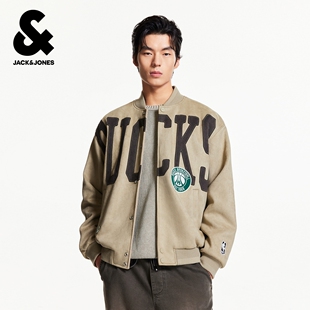 杰克琼斯NBA联名雄鹿队男装羽绒服冬季新款刺绣宽松棒球领上衣