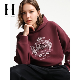 SEASON HIGH秋冬NFL联名巴尔的摩乌鸦队时尚舒适保暖连帽卫衣女装