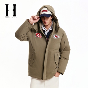 SEASON HIGH男装NFL联名酋长队冬季新款抽绳可拆卸连帽宽松羽绒服