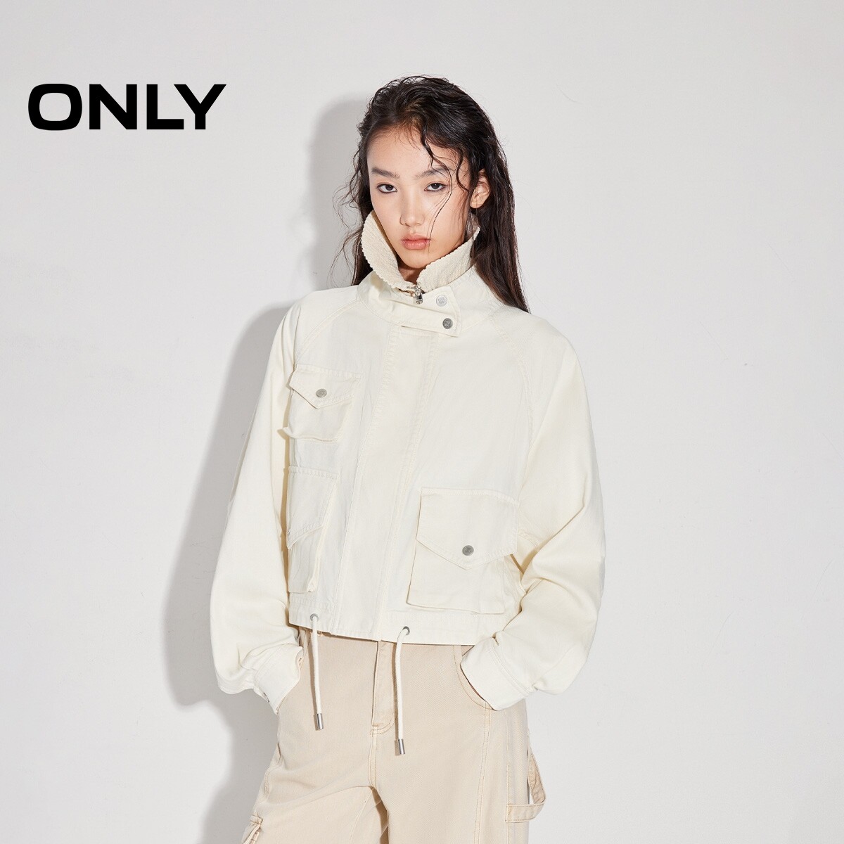 ONLY2025冬季新款通勤风百搭立领宽松蝙蝠袖风衣外套女|125236016