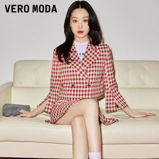 [新]Vero Moda西装外套套装女2024春夏新款翻领双排扣七分袖短款