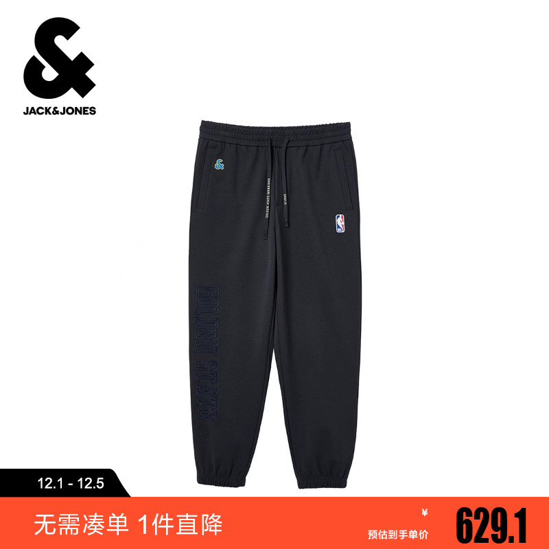 杰克琼斯NBA联名款男装勇士队冬新款休闲松紧直筒束脚运动卫裤