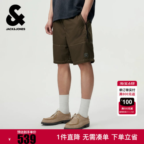 杰克琼斯夏季男款休闲短裤子宽松可调节字母印花口袋舒适百搭通勤