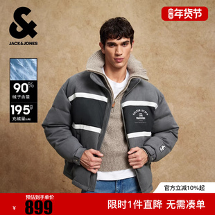 杰克琼斯NBA联名勇士队男装冬季羽绒服宽松款立领拼色字母外套