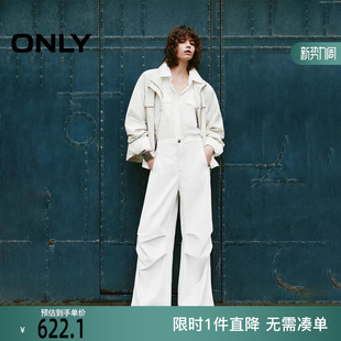 脚抽绳设计宽松直筒裤 裤 长裤 牛仔裤 125332108 ONLY2025冬季 女 新款