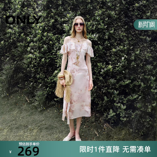 125207043 度假荷叶边开衩V领细吊带连衣裙女 ONLY2025冬季 新款