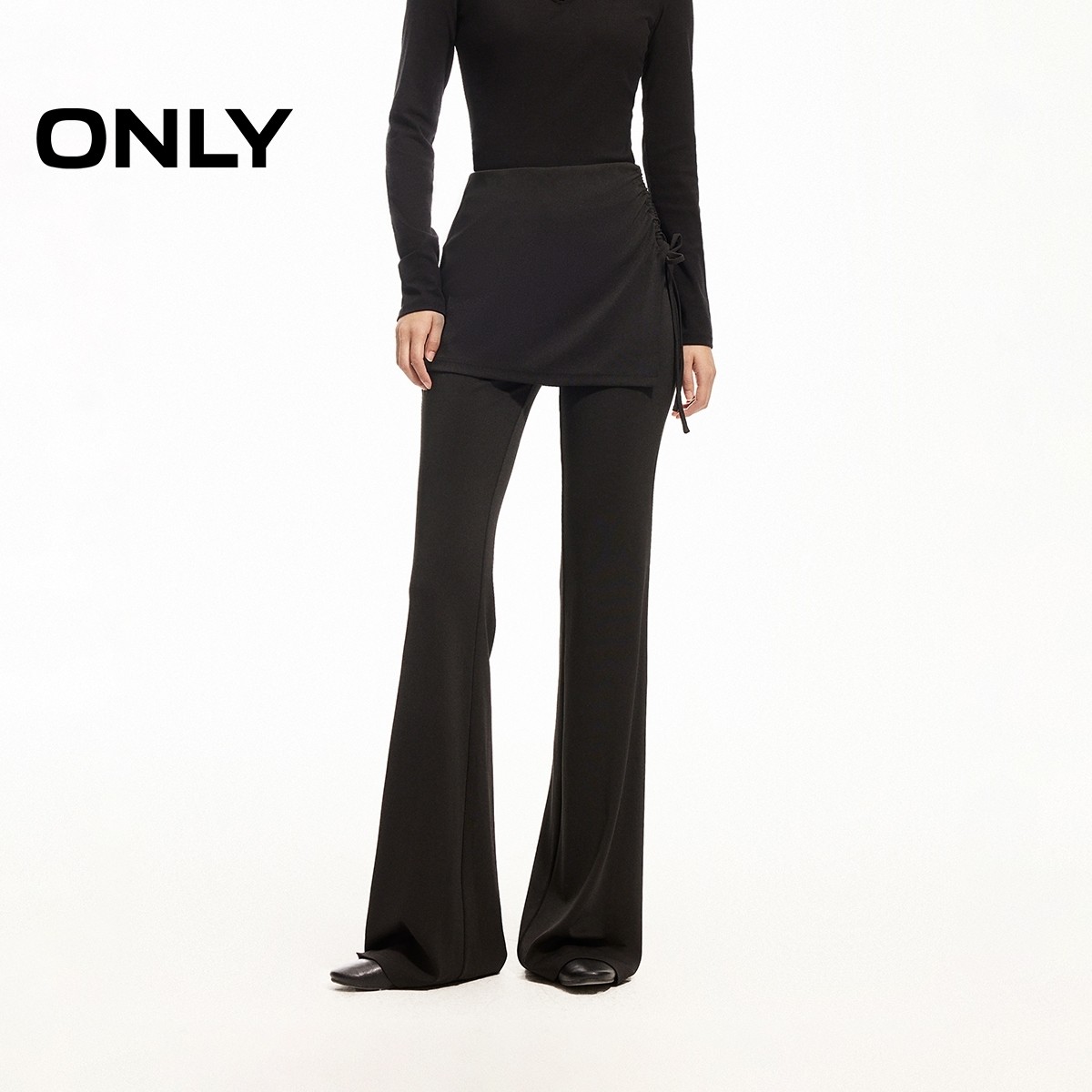 ONLY2025秋季新款假两件绑带喇叭裙裤长裤休闲裤女|126114014