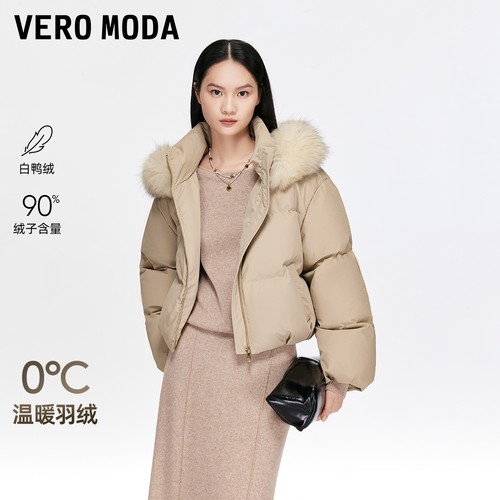Vero Moda羽绒服2025冬季新款90白鸭绒可拆毛领325423001