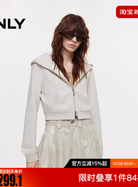 ONLY2025冬新款酷感连帽双向拉链正肩卫衣外套女|12539R005