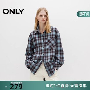 女 衬衫 125305024 松弛宽松翻领撞色格纹落肩长袖 ONLY2025冬新款