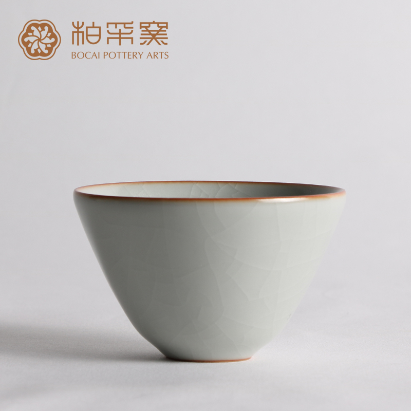 正品台湾柏采窑圆融杯柏采汝窑冬青釉汝窑品茗杯开片正品授权包邮