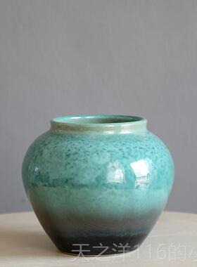 正品景德客厅中式装饰陶瓷绿色陶花瓶小摆件复古陶罐粗鲜花水培花